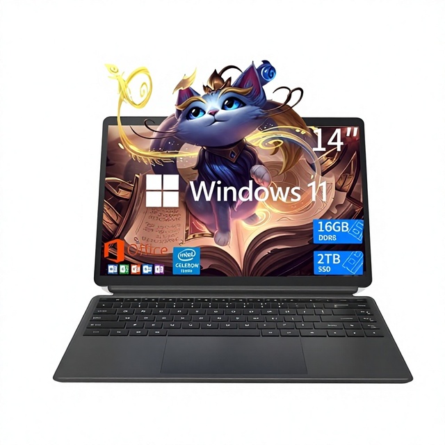 New Childrens Learning Business-Office 2-in-1 Tablet Laptop 14" Screen 2.2GHz Celeron Processor Windows 10/11 Keyboard