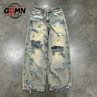 Jean baggy vintage délavé pour homme, coupe large, effet usé, déchiré, bords effilochés, streetwear, logo personnalisé, OEM