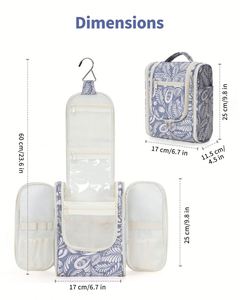 Bolsa de Aseo Colgante Azul con Diseño de Hojas para Viaje, para Mujeres y Hombres, Bolsa de Maquillaje, Organizador para Baño y Ducha - Product Image 5