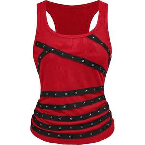 Top de punto fruncido personalizado para mujer, cuello redondo, sin mangas, ajustado, estilo grunge urbano - Product Image 3