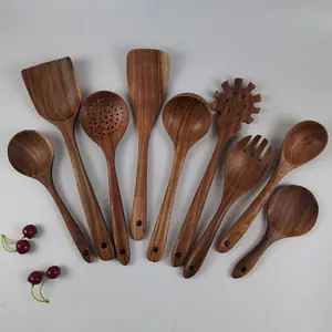 Wholesale 9 piece set Used Home Versatile Accessories Chef Cookware Tools Wooden Cooking Kitchen Utensils