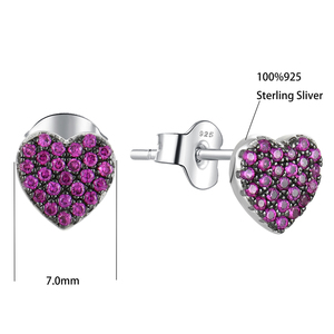YILUN Bijoux romantiques en zircon cubique rose Boucles d'oreilles en forme de cœur en argent sterling 925 pour filles - Product Image 6