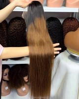 Perruque Lace Transparente 4x4 Cheveux Humains Raides Vierge Remy Ondulés Birmans, Nœuds Blanchis Pré-Pluckés Couleur Roux Gingembre 33 #