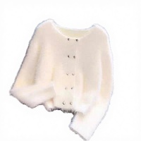 Pull-over en tricot vintage pour femmes, best-seller, style hiver, uni, col rond, double boutonnage