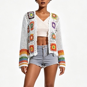 Cardigan de malha de crochê à mão para mulheres de inspiração étnica Vintage Lace-Up Jaqueta Boêmia de manga comprida Top Sehe Moda - Product Image 5