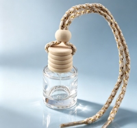 Flacon de parfum portable en verre taillé pour voiture, avec couvercle en bois naturel et cordon tressé, vide, pour huiles essentielles