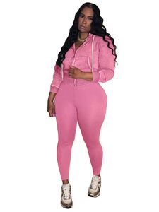 2025 New Fashion Damen Sport und Freizeit Zwei 2-teilige Set Washed Zipper Hoodie mit Samt oberteil für Yoga - Product Image 6