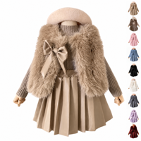 Ensemble de vêtements d'hiver pour filles, 3 pièces, veste en fourrure pour enfants, pull en tricot, jupe plissée, tenue, vente en gros, sur mesure