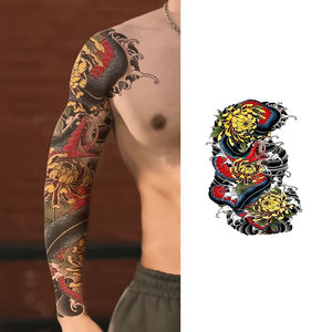 Etiqueta engomada del tatuaje temporal del <span class=keywords><strong>brazo</strong></span> completo de larga duración Diseño <span class=keywords><strong>tribal</strong></span> seguro para hombres Color blanco Transferencia de agua Plantilla del cuerpo Papel impreso - Product Image 5