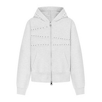 Sweat-shirt court rétro à rivets pour femme, coupe ajustée, amincissant, avec fermeture éclair, idéal pour l'automne