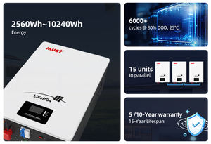 三合一设计必须LP16壁挂塔LiFePo4锂电池24V48V 100Ah 200Ah 2560WH 5120WH 10240WH 6000循环 - Product Image 5