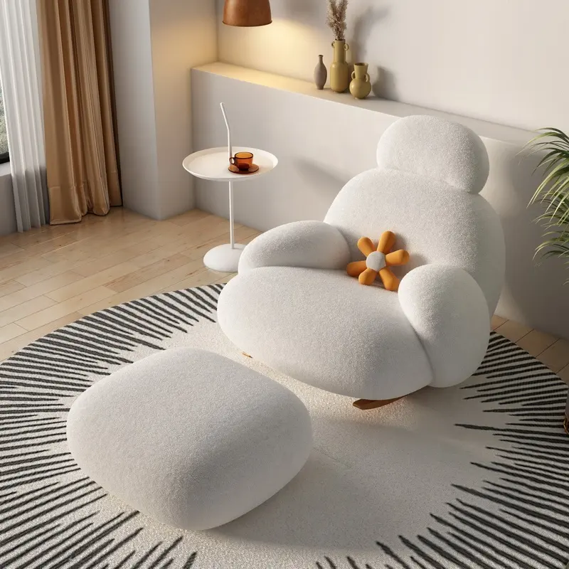 NOVA touffeté en peluche salon paresseux inclinable canapé hôtel salon loisirs chaise berçante blanc moderne canapé simple avec tabouret