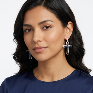 Pendientes colgantes con forma de cruz de diamantes redondos para mujer, 1.80 quilates en total, engaste de púas, para uso diario, plata de ley 925, joyería moderna - Product Image 2