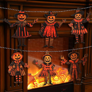 Décorations populaires d'Halloween : Petits pendentifs rétro en forme de citrouille, d'épouvantail et de drapeau coloré - Product Image 5