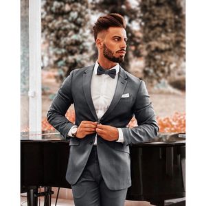 2025 autunno nuovi abiti da uomo di moda grigio con risvolto dentato monopetto 2 pezzi formale matrimonio Slim Fit <span class=keywords><strong>Costume</strong></span> da smoking Homme - Product Image 1