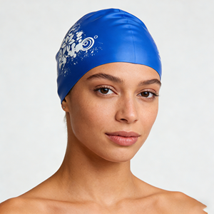 Bonnet de bain en silicone de qualité supérieure pour adultes et femmes, logo imprimé sur la surface, bonnet de bain personnalisé pour cheveux longs - Product Image 1