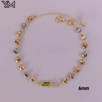 Pulseras Ajustables de Moda Religiosa para Mujer, Chapadas en Oro de 18K, con Cuentas de Tres Colores y Dije de San Judas con Circonita Cúbica