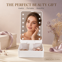 Miroir de maquillage de voyage avec éclairage LED, miroir de vanité avec boîte de rangement, miroir cosmétique rechargeable à intensité réglable par toucher, cadeau pour filles