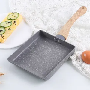 Panela antiaderente para cozinha, frigideira estilo japonês com cabo de madeira, panela antiaderente com revestimento zero