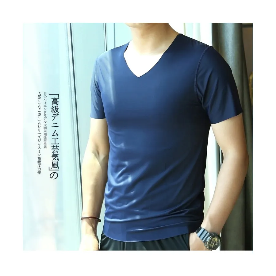 C2 New Ice Silk Seamless半袖T-shirt男性スリムvネックファッション夏T-shirt男性のアンダーシャツ