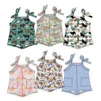 Combinaison sans manches pour enfants en bambou sur mesure avec lacets, motifs imprimés et poches pour bébés