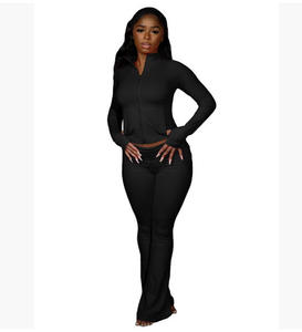 ชุดลำลองสปอร์ต 2 ชิ้น เสื้อแจ็คเก็ตคอเต่ามีซิปสำหรับผู้หญิง+กางเกงขายาวเข้ารูป ชุดออกกำลังกายทันสมัย - Product Image 2