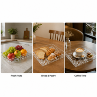 Plateau de service en acrylique avec poignées, motif feuille, transparent, poli, rond, pour fruits, décoration de table de cuisine, vente en gros