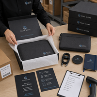 Kit de bienvenue pour les nouveaux employés avec logo personnalisé, comprenant une pochette pour ordinateur portable, un câble de charge, un carnet et un chargeur sans fil pour le travail hybride