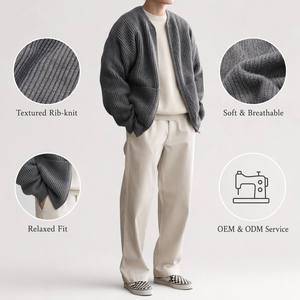 Cardigan sur mesure pour <span class=keywords><strong>homme</strong></span>, <span class=keywords><strong>col</strong></span> zippé, coupe ample, <span class=keywords><strong>pull</strong></span> tricoté côtelé oversize avec fermeture éclair pour <span class=keywords><strong>homme</strong></span> - Product Image 4