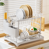 Égouttoir à vaisselle pliable à 2 niveaux avec bac de drainage, égouttoir de cuisine pliable en acier au carbone avec bec pivotant à 360°