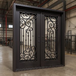 Portes d'entrée en <span class=keywords><strong>fer</strong></span> <span class=keywords><strong>forgé</strong></span> les plus populaires aux États-Unis, ouverture battante, design français, noir, extérieur, prévention incendie, maison - Product Image 2