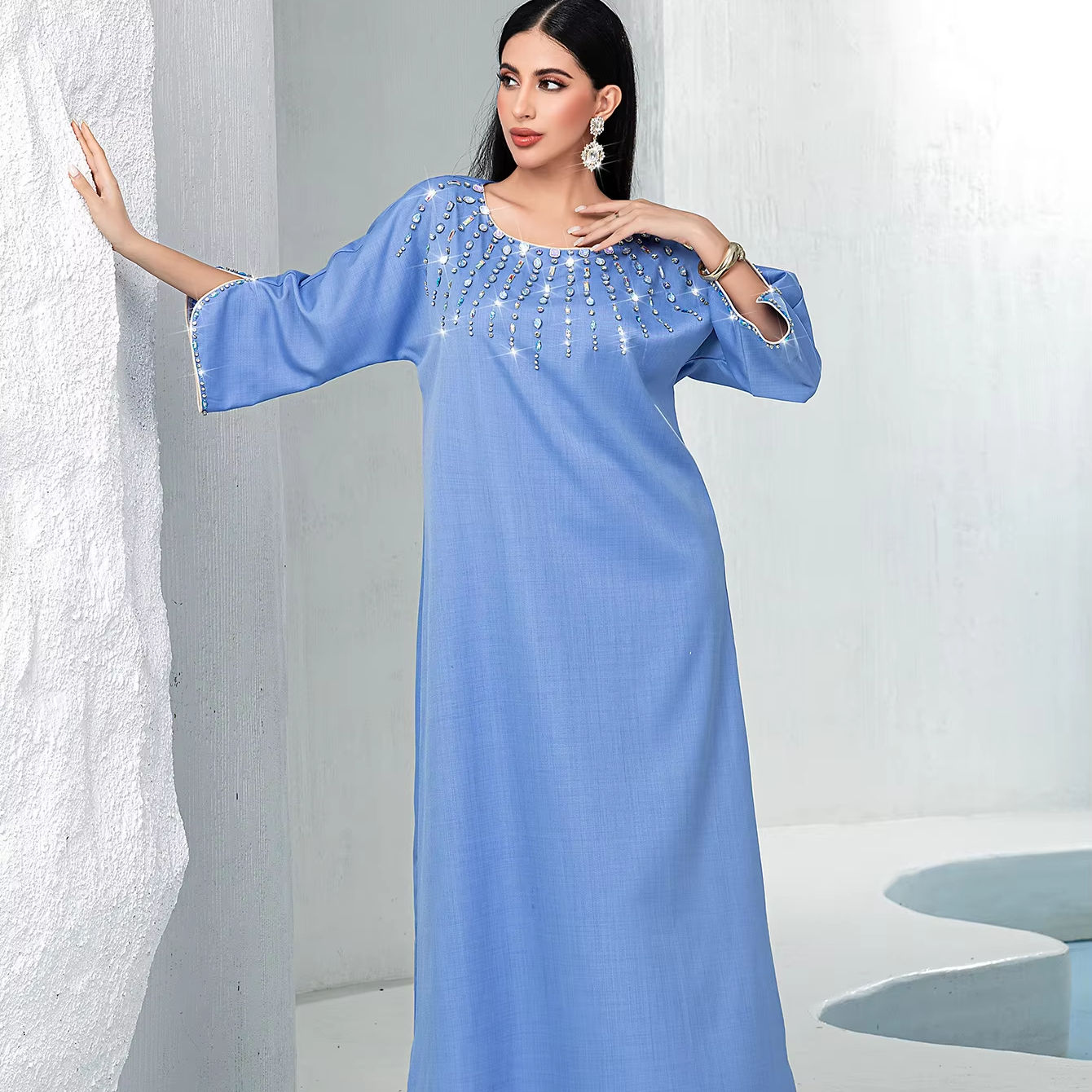 Latest Design Ramadan Eid Abaya Dubai Muslim Dress Long Sleeve