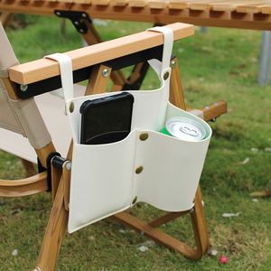 Organisateur latéral en cuir PU avec deux poches, porte-gobelet portable et pochette de rangement pour téléphone pour chaise de camping (vente en gros) - Product Image 1