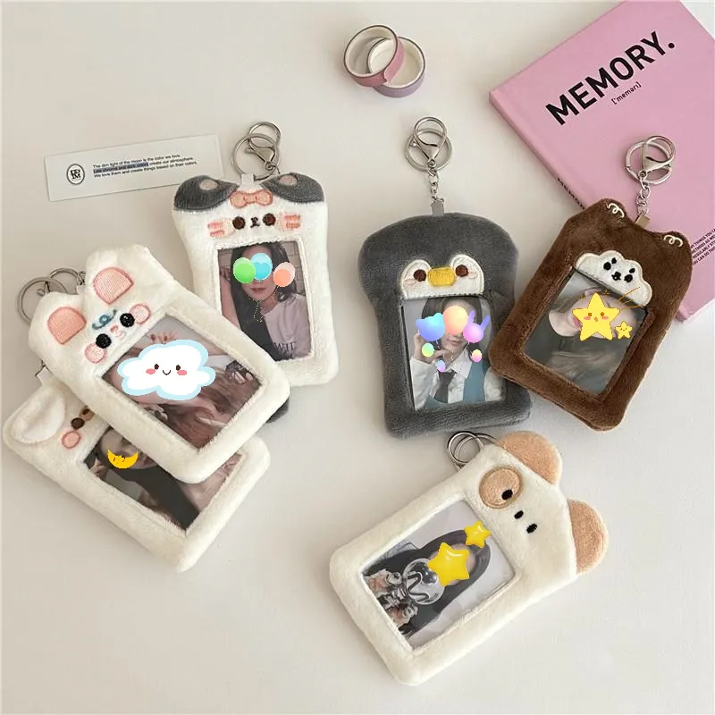 Kawaii cartone animato animale pinguino orso coniglio peluche carta di carta di identità love Kpop foto porta chiavi in peluche 3in kpop