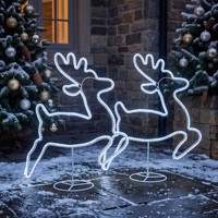 Ensemble de rennes et de traîneau lumineux LED N-Concept pour Noël, 2 rennes avec 1 traîneau, décoration de jardin de Noël en extérieur