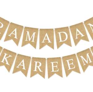 Bannière en toile de jute Joyeux Aïd Moubarak, Décoration de fête Joyeux Ramadan Kareem, Décor mural suspendu, Fournitures pour fête d'anniversaire - Product Image 4
