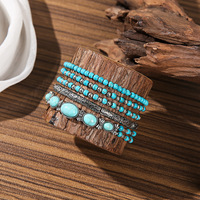 Lot de 5 Bracelets Extensibles pour Hommes, Style Western Cowboy Vintage, Turquoise, Perles en Fer Électroplaqué, Tendance Transfrontalière