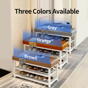 <strong>Shoe</strong> Storage <strong>Bench</strong> <strong>with</strong> Seat Cushion, Upholstered <strong>Shoe</strong> <strong>Rack</strong> <strong>Bench</strong>,<strong>Shoe</strong> Storage Organizer <strong>with</strong> Metal Mesh Shelves for <strong>Shoe</strong> Store - Product Image 4