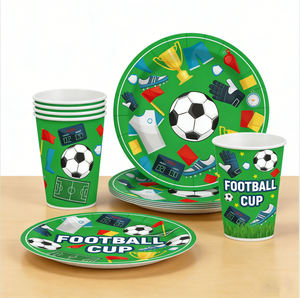 ชุดอุปกรณ์ตกแต่งปาร์ตี้ฟุตบอลธีมฟุตบอลโลก ประกอบด้วยถาดกระดาษแบบใช้แล้วทิ้ง ถ้วย ธง ผ้าปูโต๊ะ สำหรับดูการแข่งขัน - Product Image 2