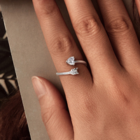 Bague ouverte en argent sterling 925 avec flèche en BSR666-E populaire en argent oxydé CZ et réglage du cœur pour les mariages et les fêtes