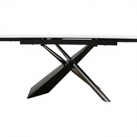 Table à manger extensible moderne et luxueuse, sur mesure, avec pieds en métal et plateau en verre trempé, pour la maison, l'hôtel, l'appartement
