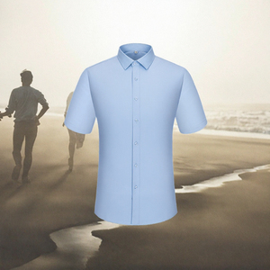 Light <b>Blue</b> <b>Men</b> Short Sleeve <b>Shirt</b> Smart Casual Turn-Down Collar Woven Quick Dry Breathable ODM - Product Image 3