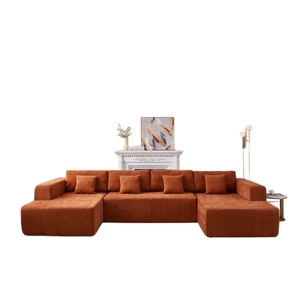 <span class=keywords><strong>Canapé</strong></span> sectionnel en velours côtelé terracotta en forme <span class=keywords><strong>de</strong></span> U, 6 places, <span class=keywords><strong>canapé</strong></span> lounge surdimensionné avec coussins décoratifs pour le salon - Product Image 5