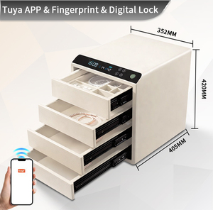 CEQSAFE Coffre-fort intelligent à empreintes digitales en cuir de luxe, 4 couches, haute capacité, pour la maison, le bureau et la voiture, avec tiroir à bijoux - Product Image 1