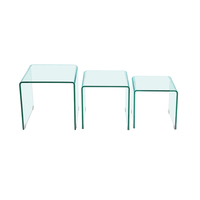 Ensemble de 3 tables basses et d'appoint de luxe en cube de canapé moderne cascade entièrement transparente pièces de 3 tables d'appoint en verre incurvé pour nid gigogne