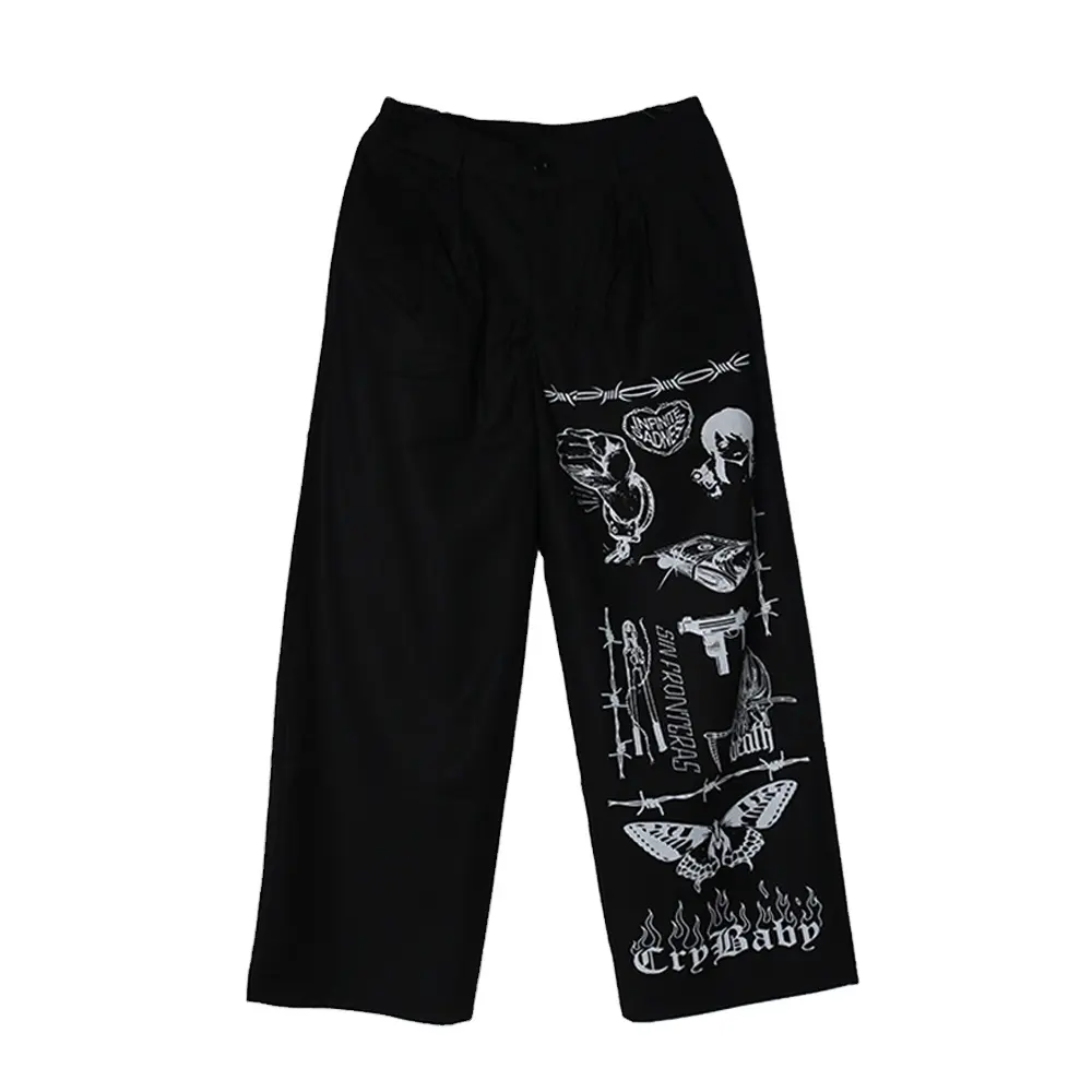 Übergroße Hose mit weitem Bein Herren Streetwear Chino Graffiti Print Baggy Black Hose Hip Pop Streetwear