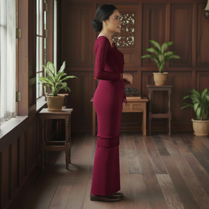 Robe de soirée vintage modeste Kebaya en fibre de polyester écologique avec embellissement en dentelle, sans repassage, en crêpe Cey floral, tendance Raya 2025 - Product Image 2