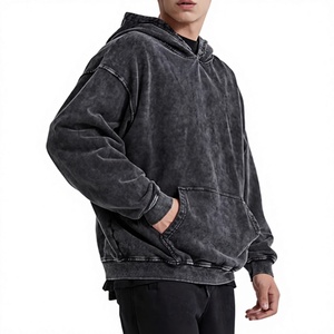 Sudadera con Capucha Negra para Hombre, de Algodón Lavado, Estilo Casual, Manga Larga, Color Sólido, con Cordón Ajustable y Bolsillos Laterales - Product Image 1