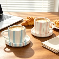 Tasse à café en porcelaine YUBIN style nordique, peinte à la main, rayée, couleur sous-glaçure, haute valeur esthétique, 280 ml, compatible micro-ondes et lave-vaisselle