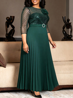 ADR051268 Gaun Malam Ukuran Besar Elegan Patchwork Slim 3D-Flower Pleated Sequined Gaun Pesta Formal untuk Wanita + Sabuk